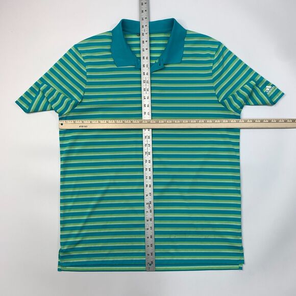 Adidas Polo Shirt Mens L Large Green Striped High Low Vented Hem Short Sleeves - Picture 8 of 14